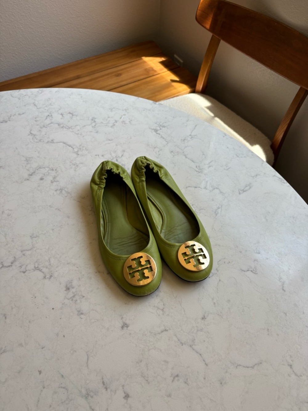 Tory Burch Green Leather Reva Ballet Flats 7.5